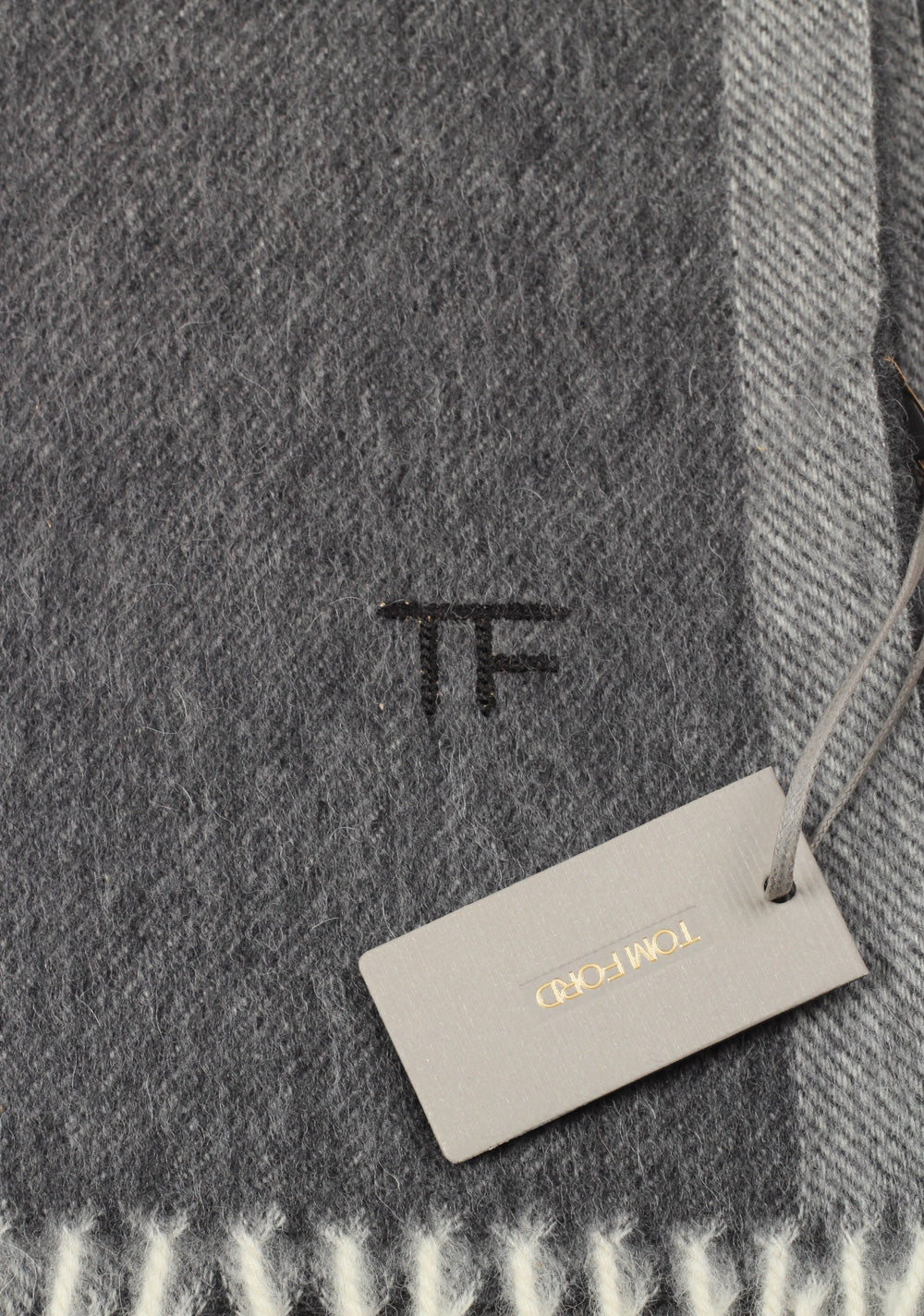 Tom Ford Gray Wool Alpaca Cashmere Signature Scarf 82" / 11"