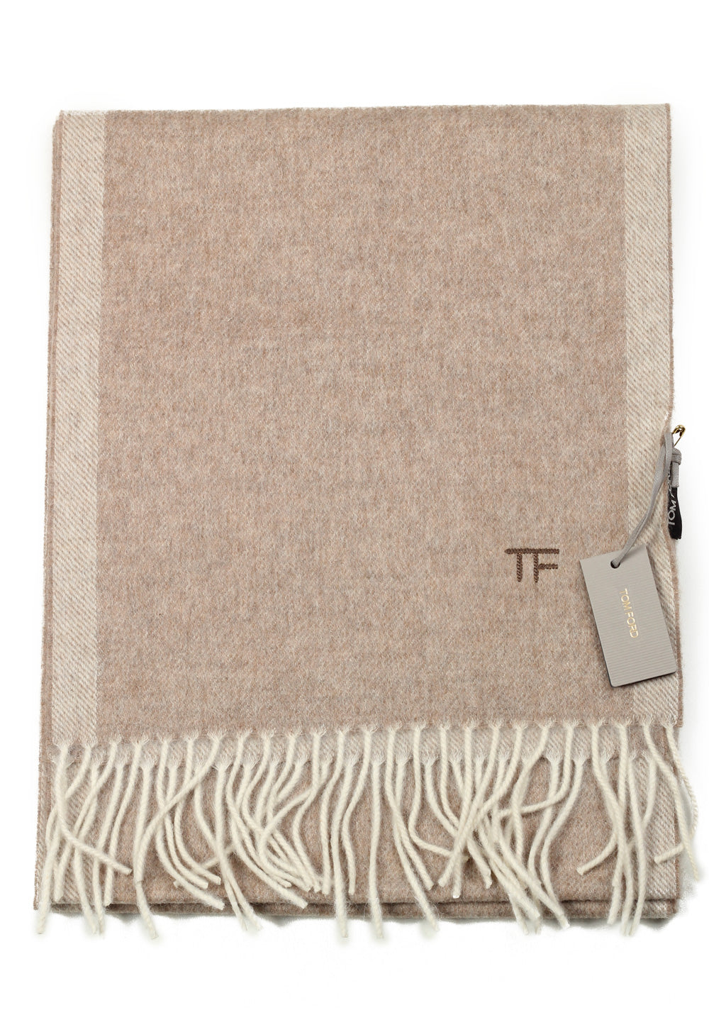 Tom Ford Camel Wool Alpaca Cashmere Signature Scarf 82" / 11"