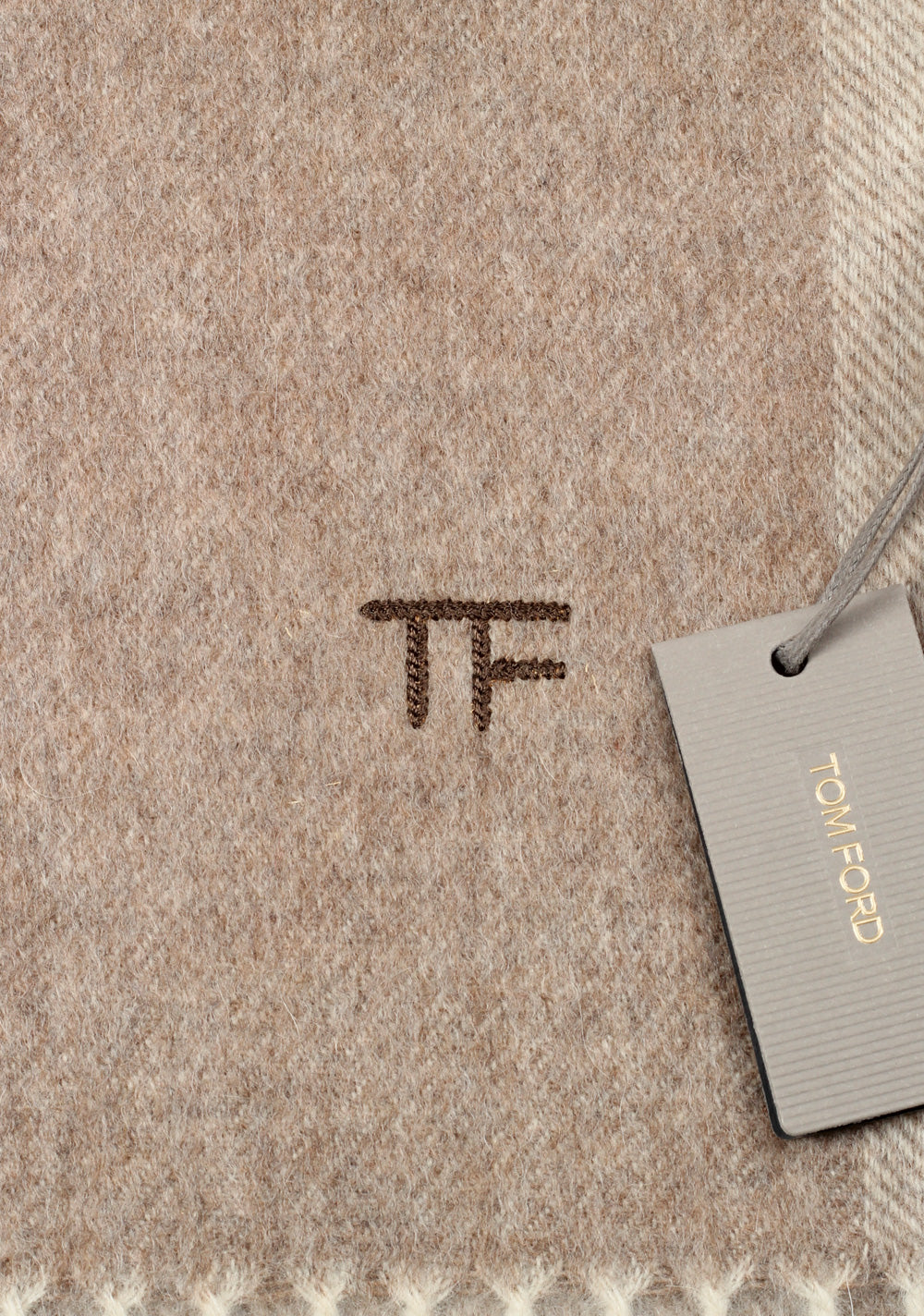 Tom Ford Camel Wool Alpaca Cashmere Signature Scarf 82" / 11"