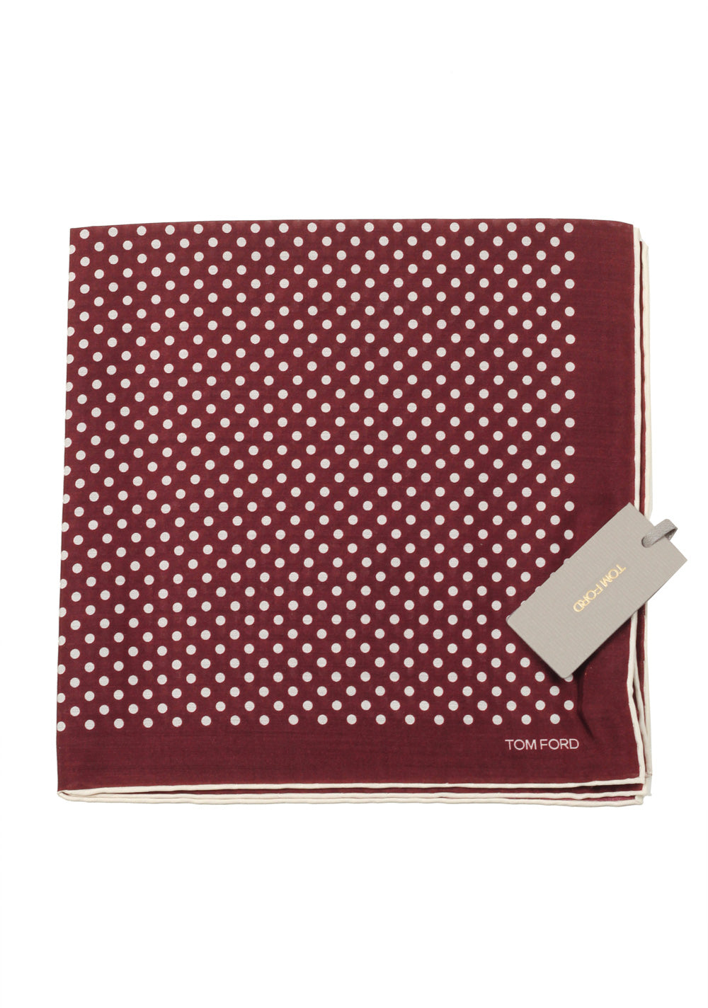 Tom Ford Burgundy Silk Pocket Square Dot Pattern 16" x 16"