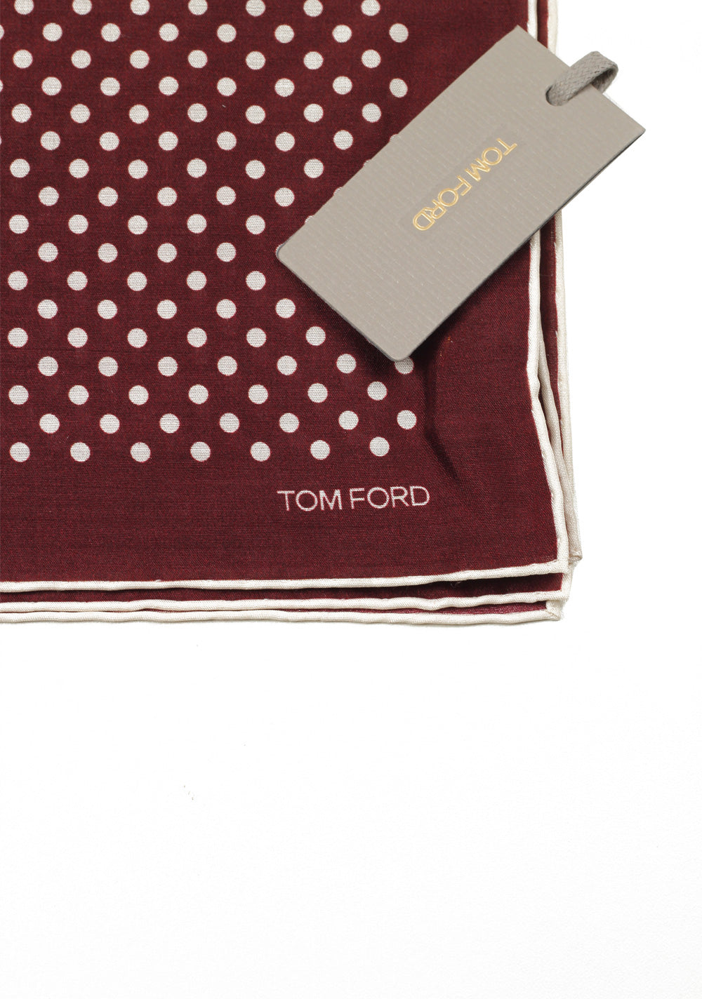 Tom Ford Burgundy Silk Pocket Square Dot Pattern 16" x 16"