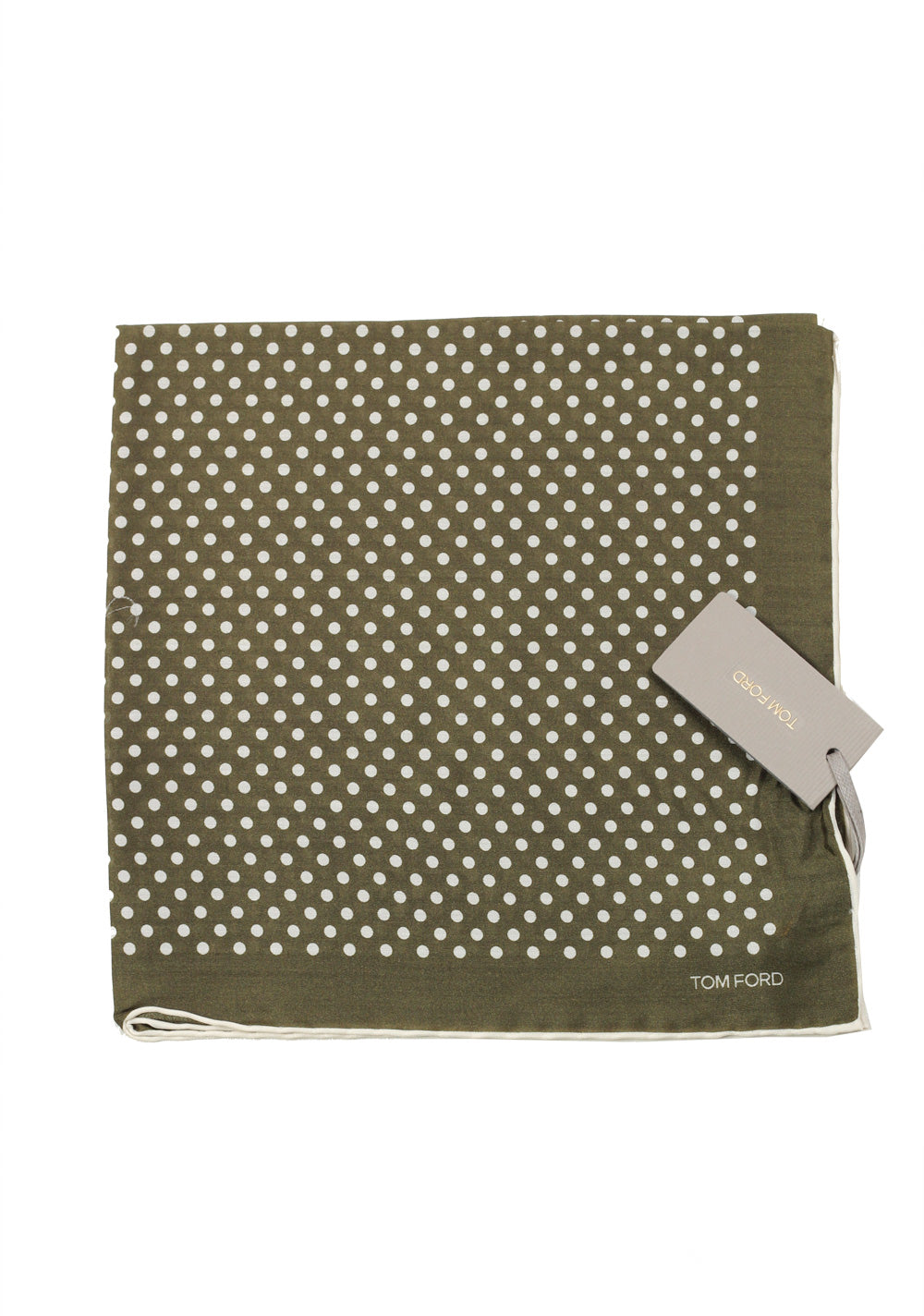 Tom Ford Green Silk Pocket Square Dot Pattern 16" x 16"