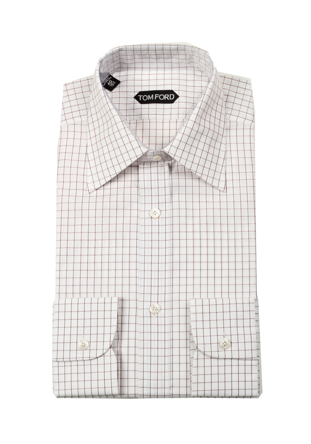 TOM FORD Checked White Brown Dress Shirt Size 40 / 15,75 U.S.