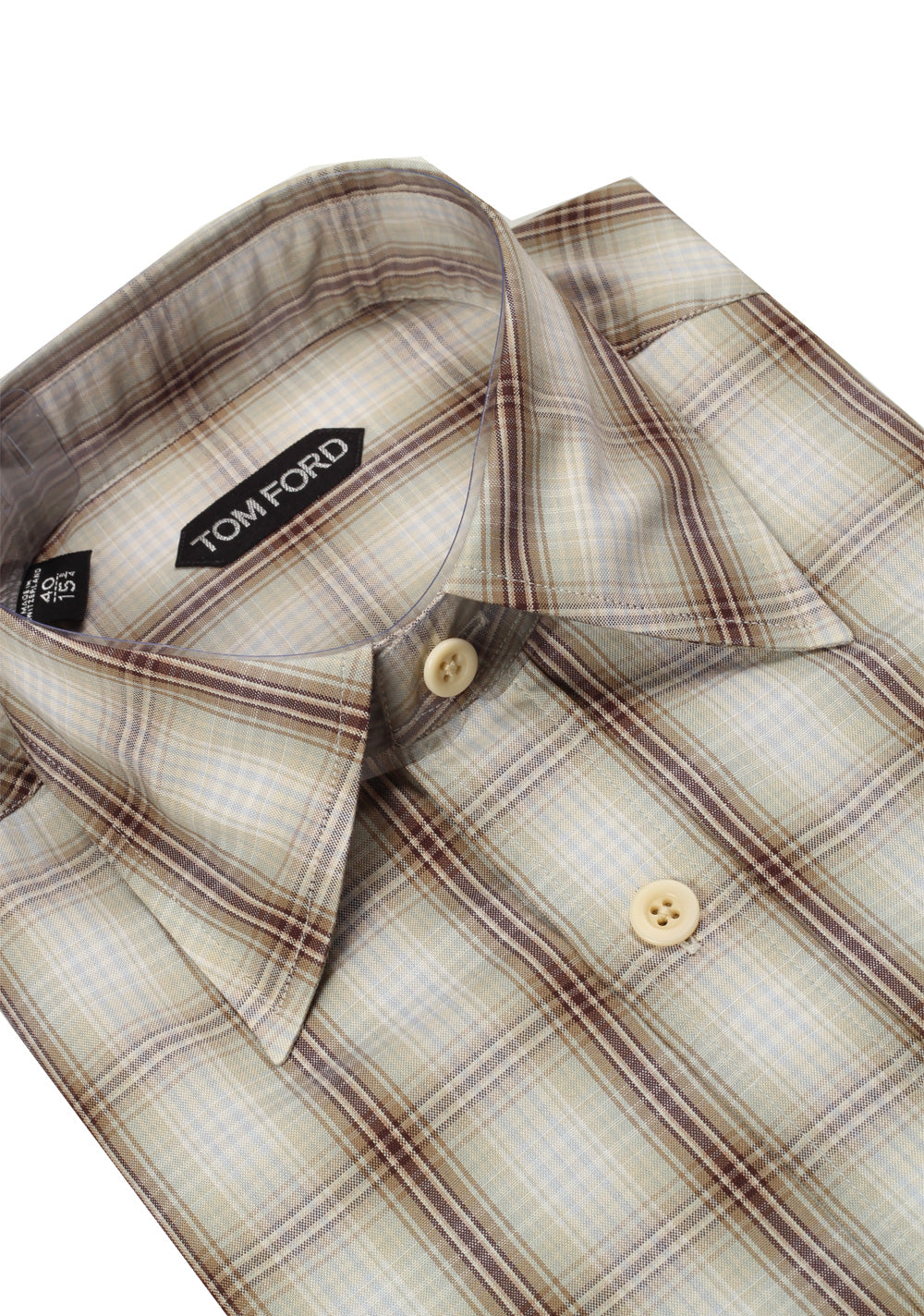 TOM FORD Checked Green Brown Dress Shirt Size 40 / 15,75 U.S.