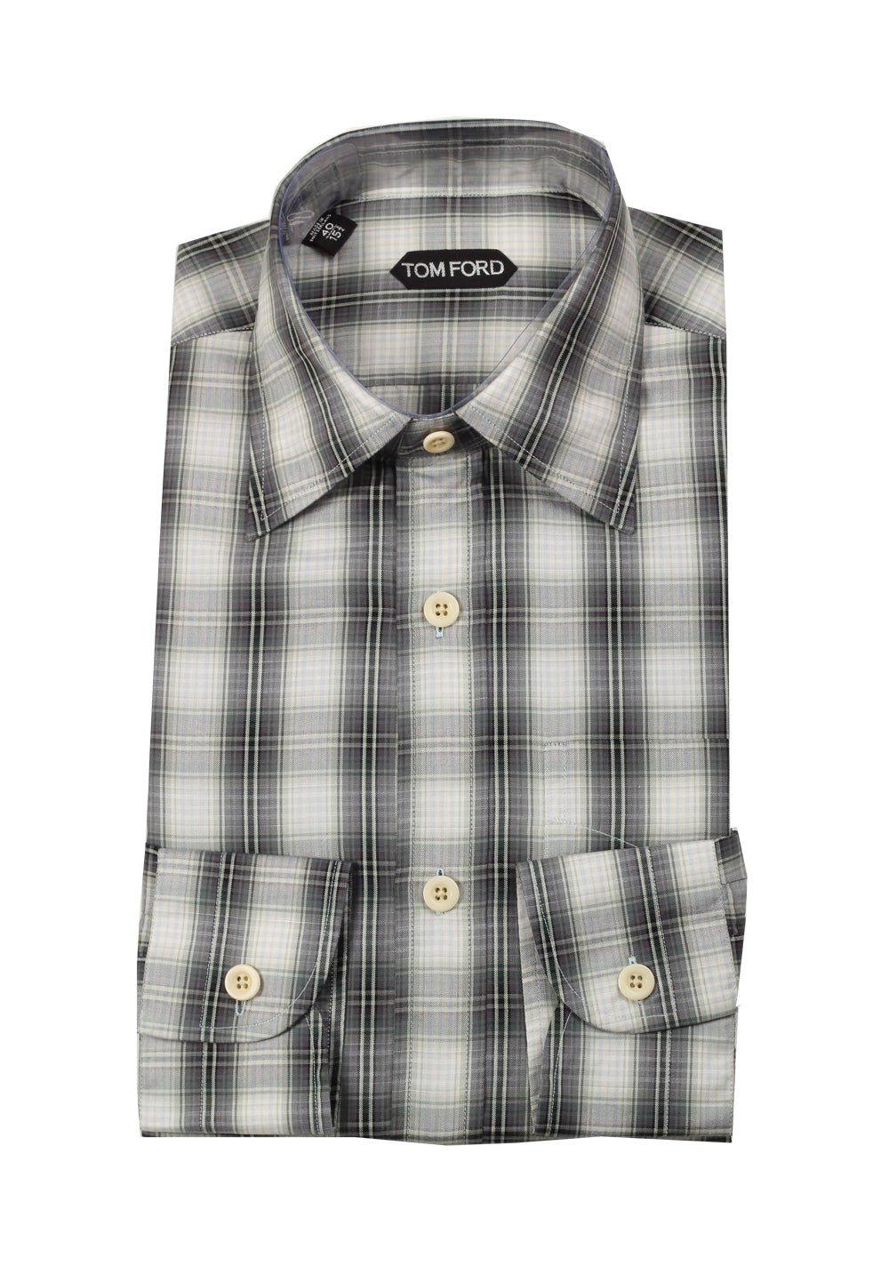 TOM FORD Checked Green Gray Dress Shirt Size 40 / 15,75 U.S.