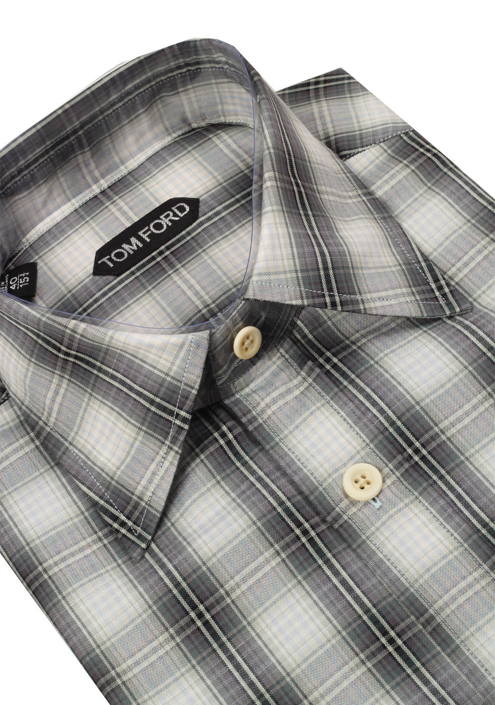 TOM FORD Checked Green Gray Dress Shirt Size 40 / 15,75 U.S.