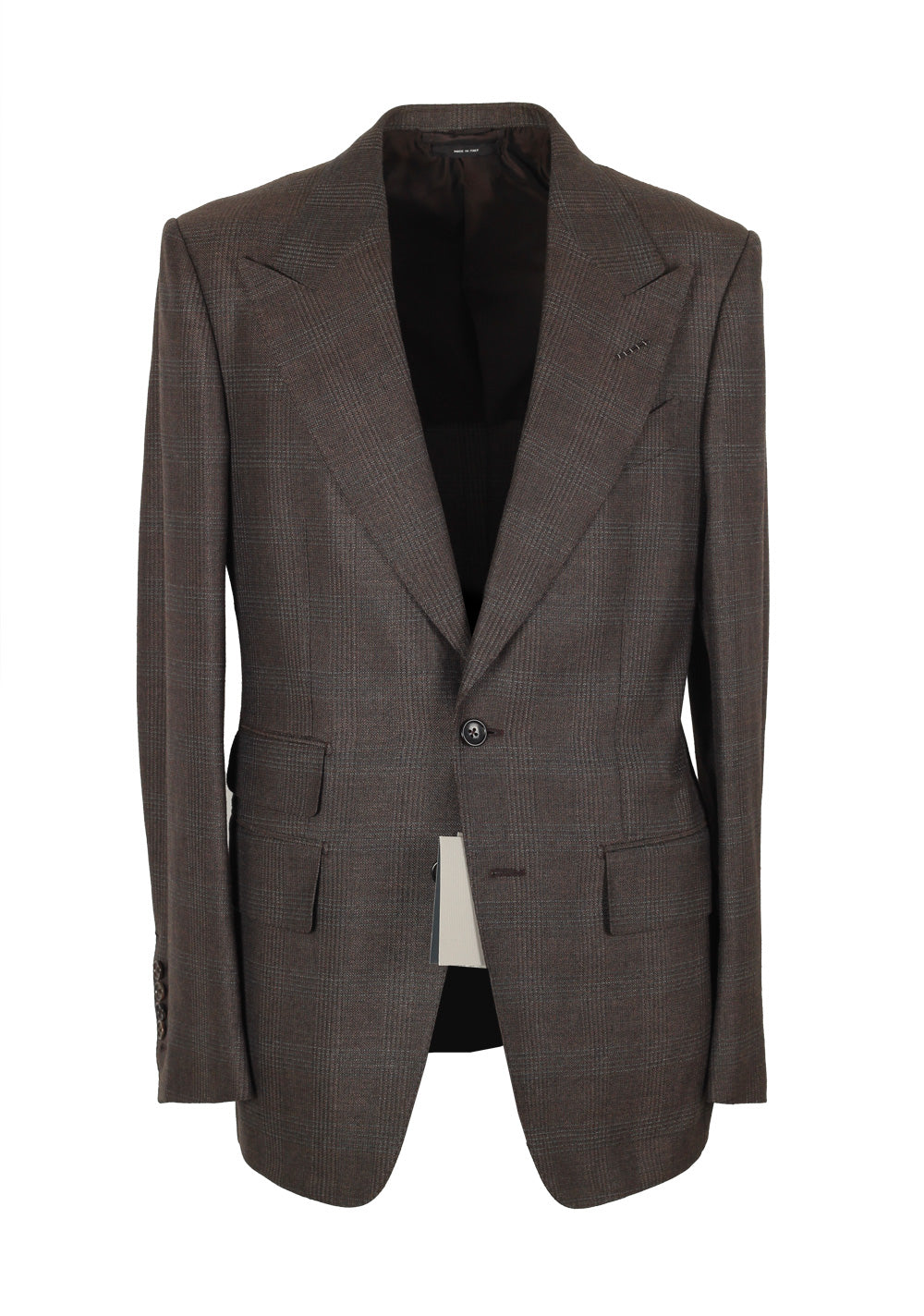 TOM FORD Shelton Checked Brown Suit Size 46 / 36R U.S. In Wool Silk Linen