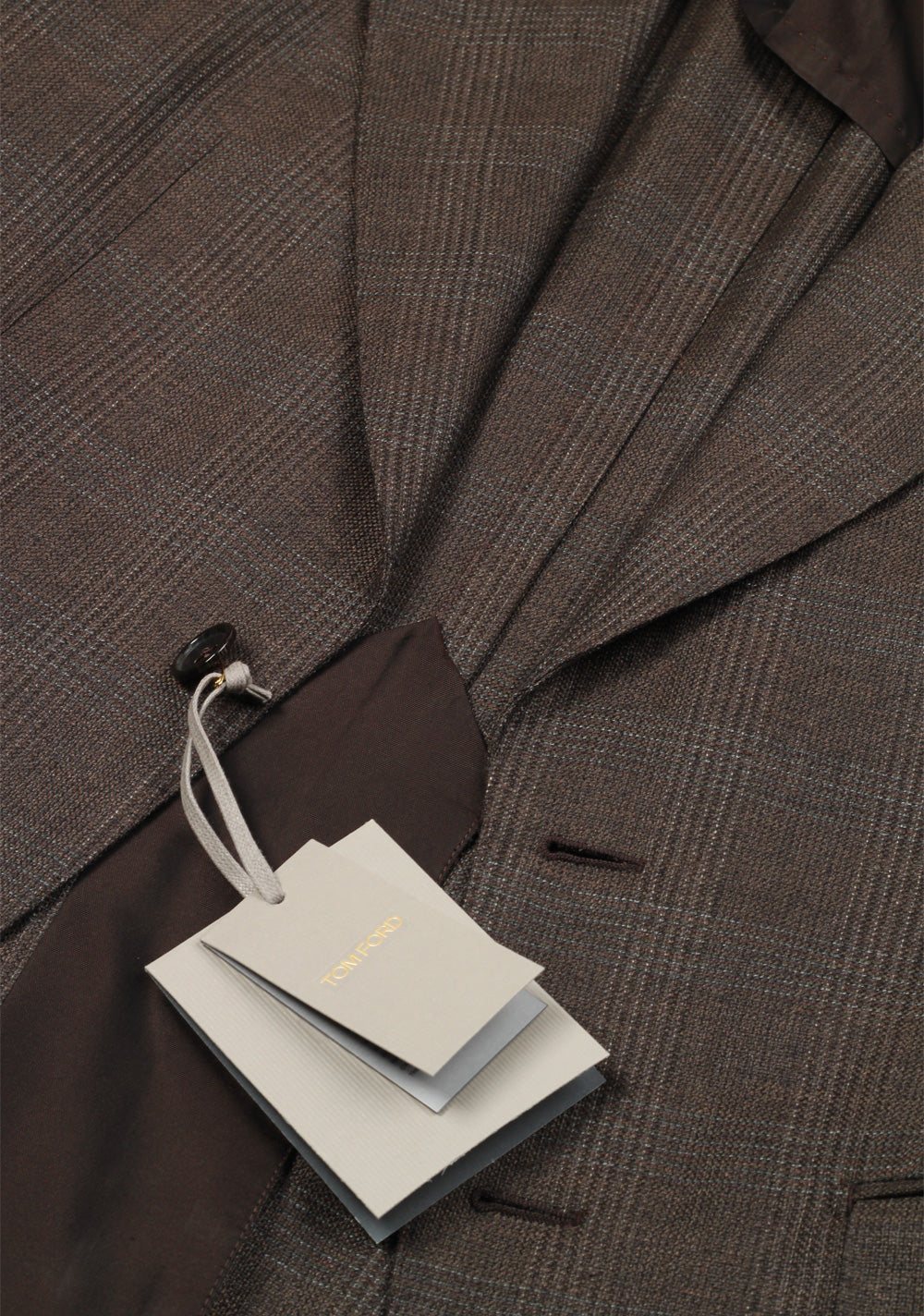 TOM FORD Shelton Checked Brown Suit Size 46 / 36R U.S. In Wool Silk Linen