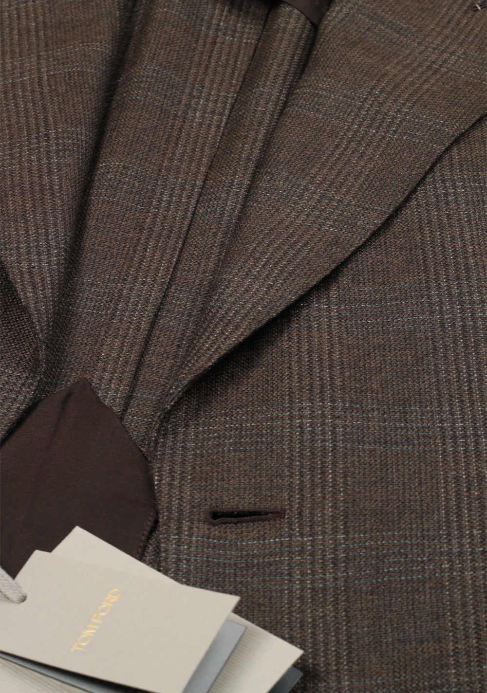 TOM FORD Shelton Checked Brown Suit Size 46 / 36R U.S. In Wool Silk Linen