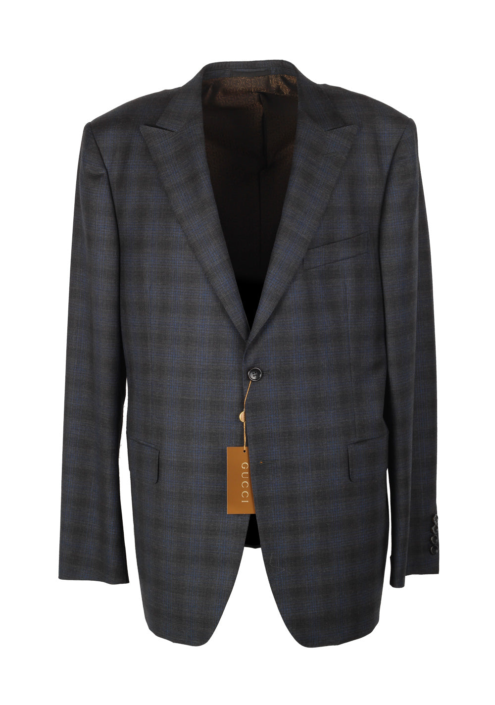 Gucci Blue Checked Suit Size 56 / 46R U.S. In Wool Cotton Silk
