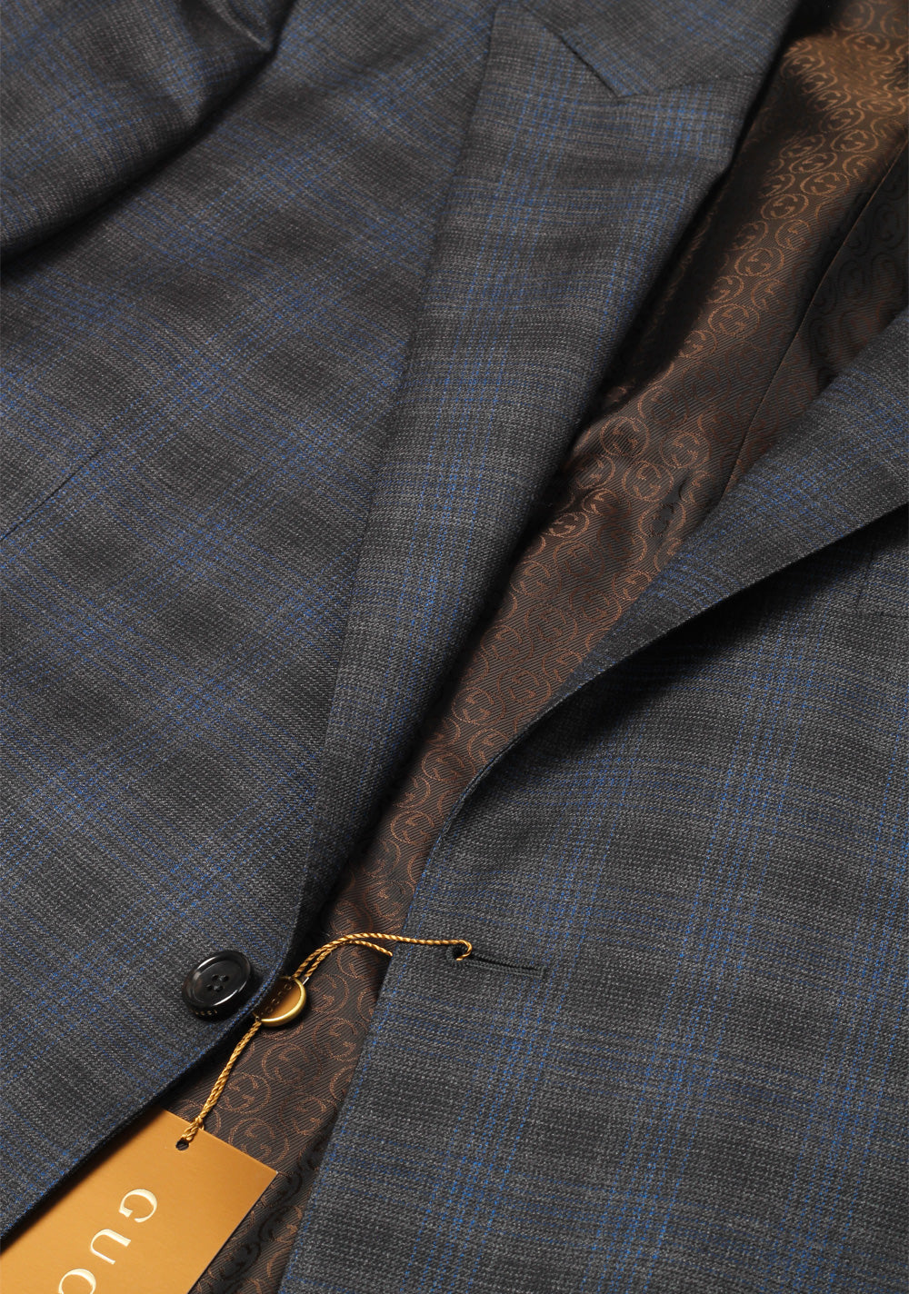 Gucci Blue Checked Suit Size 56 / 46R U.S. In Wool Cotton Silk