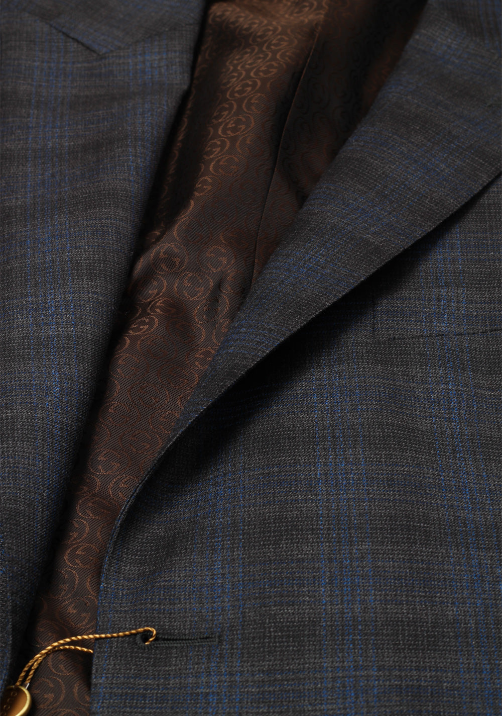 Gucci Blue Checked Suit Size 56 / 46R U.S. In Wool Cotton Silk