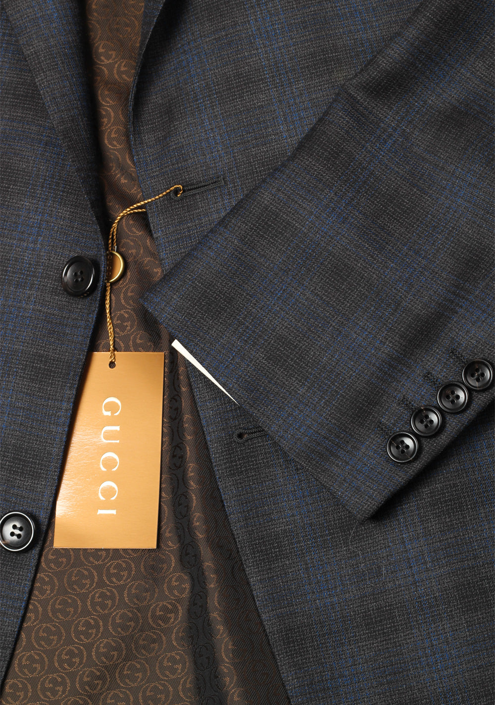Gucci Blue Checked Suit Size 56 / 46R U.S. In Wool Cotton Silk