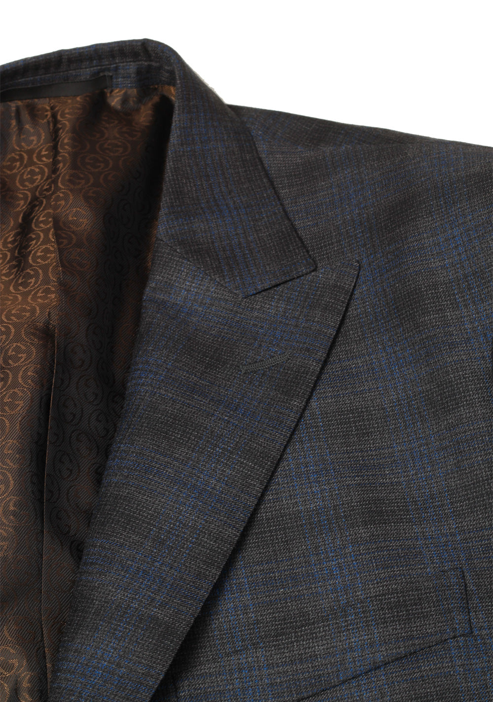 Gucci Blue Checked Suit Size 56 / 46R U.S. In Wool Cotton Silk