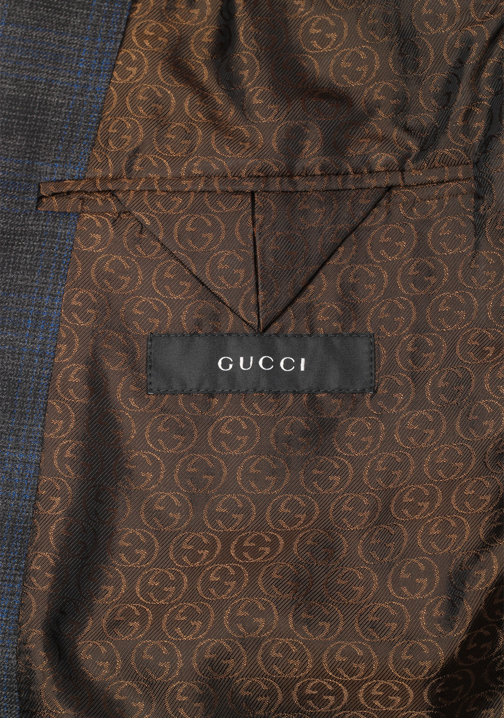 Gucci Blue Checked Suit Size 56 / 46R U.S. In Wool Cotton Silk