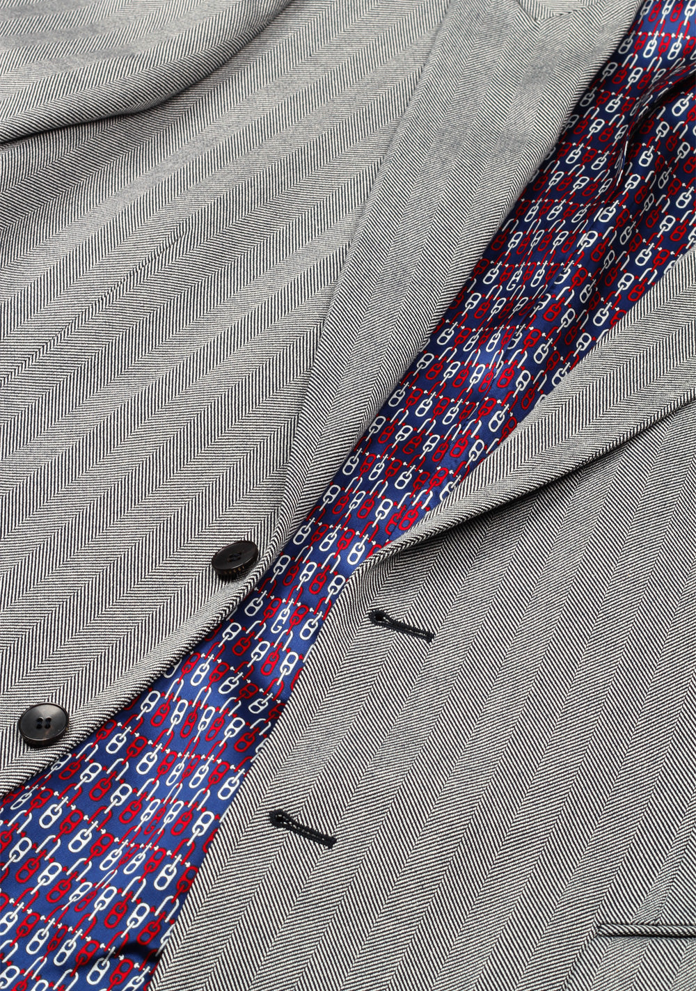 Gucci Gray Herringbone Sport Coat Size 56 / 46R U.S. In Silk Cotton