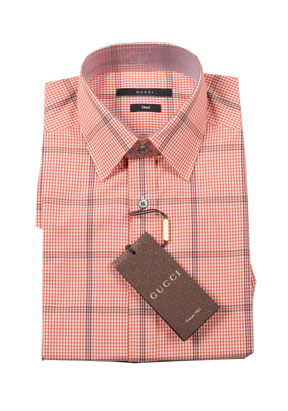 Gucci Checked Orange Dress Shirt Size 40 / 15,75 U.S. Fitted
