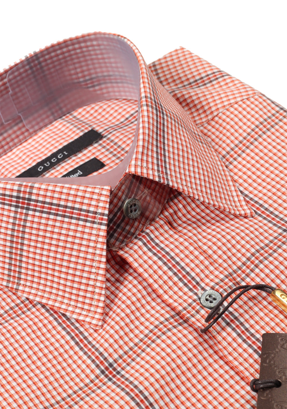 Gucci Checked Orange Dress Shirt Size 40 / 15,75 U.S. Fitted