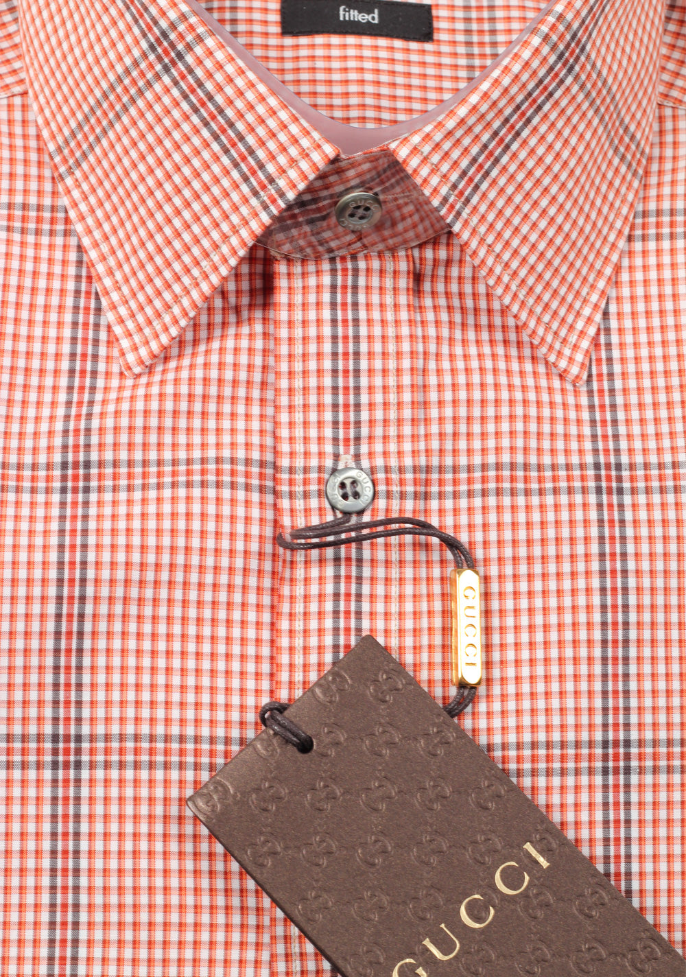 Gucci Checked Orange Dress Shirt Size 40 / 15,75 U.S. Fitted