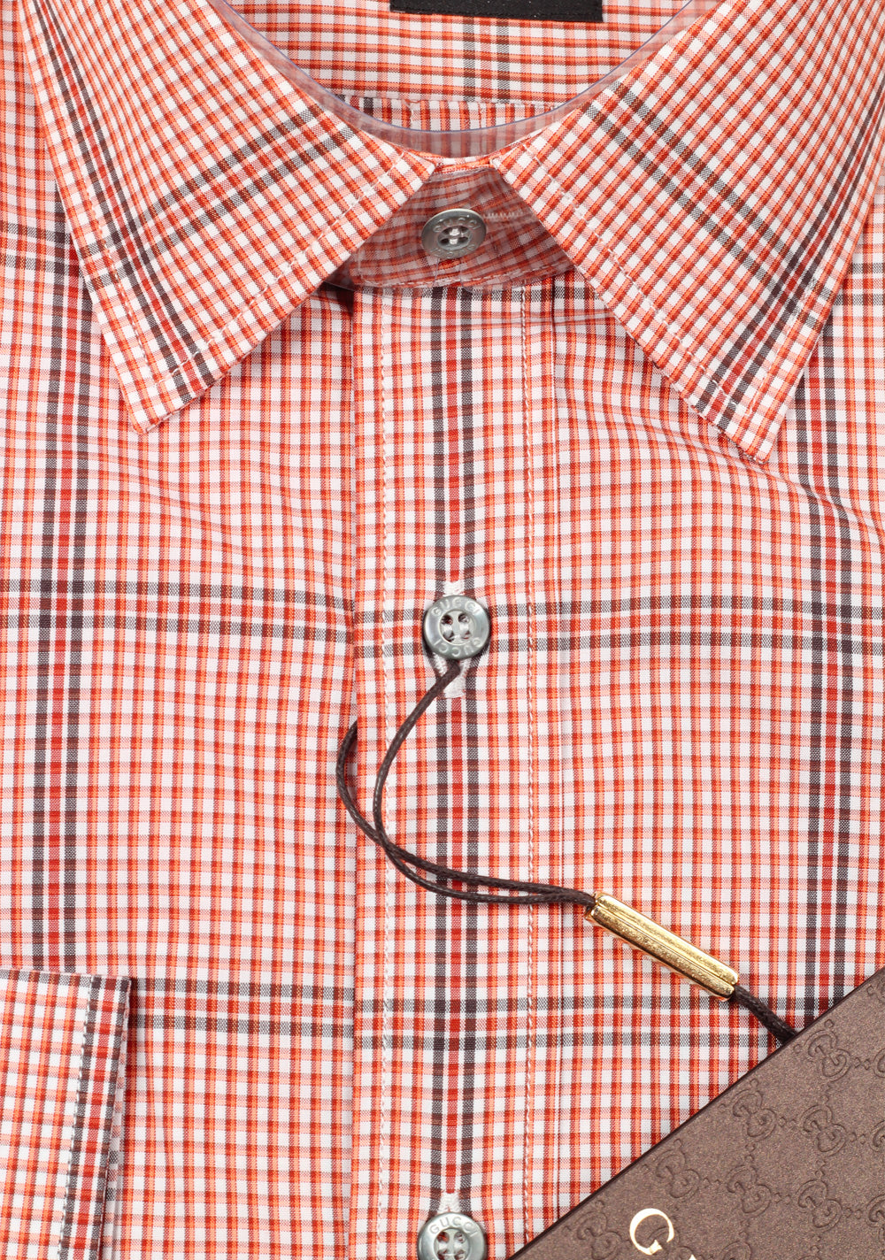 Gucci Checked Orange Dress Shirt Size 44 / 17,5 U.S. Slim