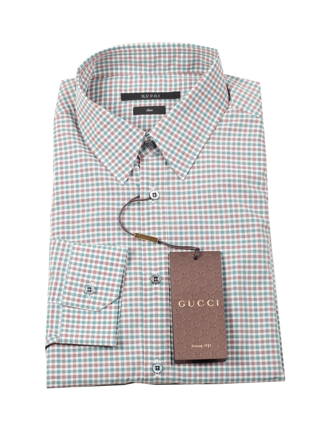 Gucci Checked Burgundy / Green Dress Shirt Size 39 / 15,5 U.S. Slim