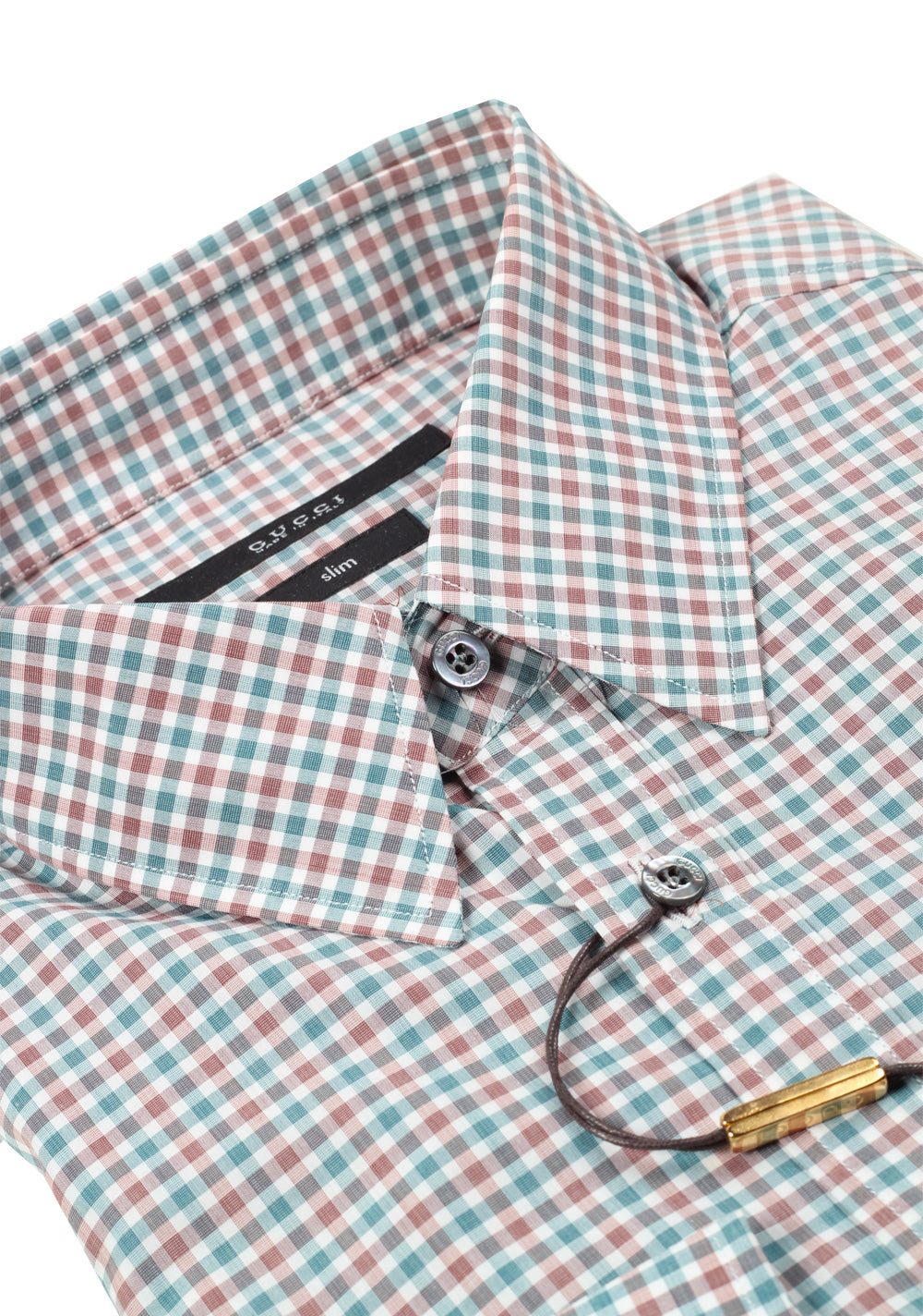 Gucci Checked Burgundy / Green Dress Shirt Size 39 / 15,5 U.S. Slim