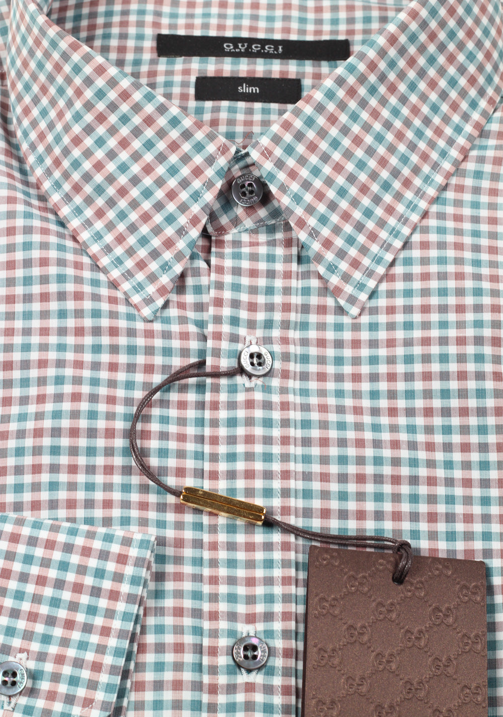 Gucci Checked Burgundy / Green Dress Shirt Size 39 / 15,5 U.S. Slim