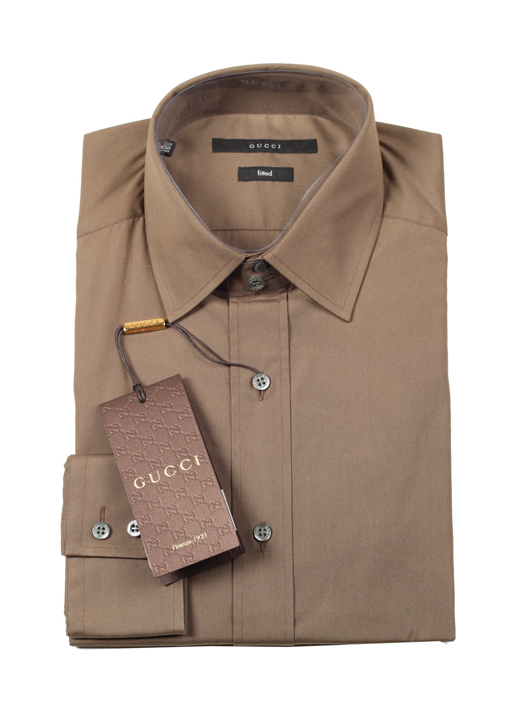 Gucci Solid Greenish Brown Shirt Size 39 / 15,5 U.S. Fitted