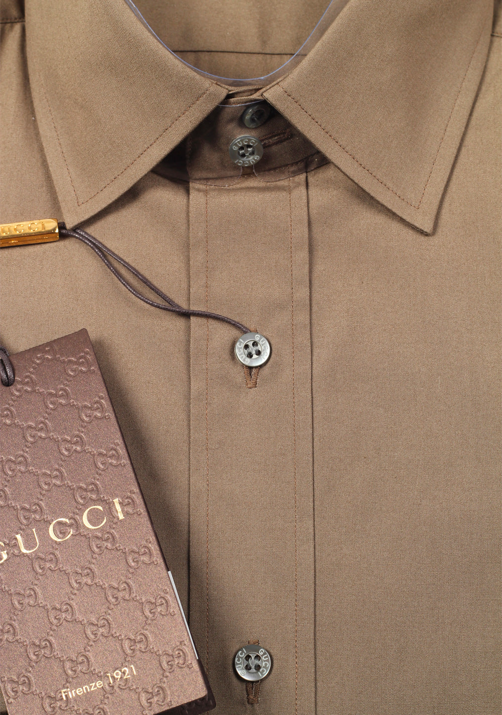Gucci Solid Greenish Brown Shirt Size 39 / 15,5 U.S. Fitted