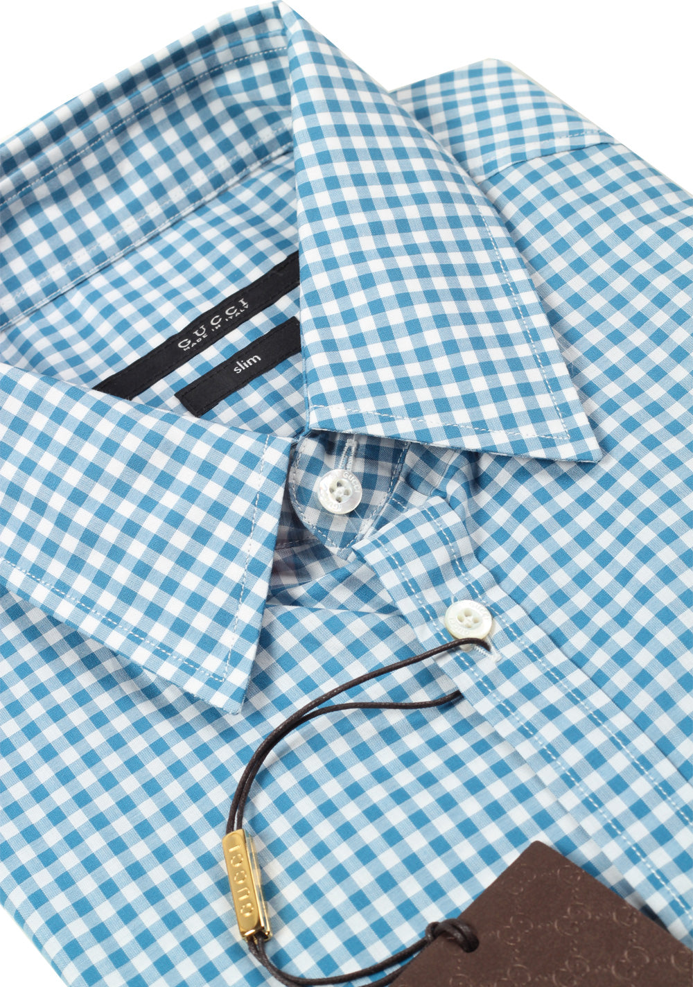 Gucci Checked Blue Dress Shirt Size 38 / 15 U.S. Slim