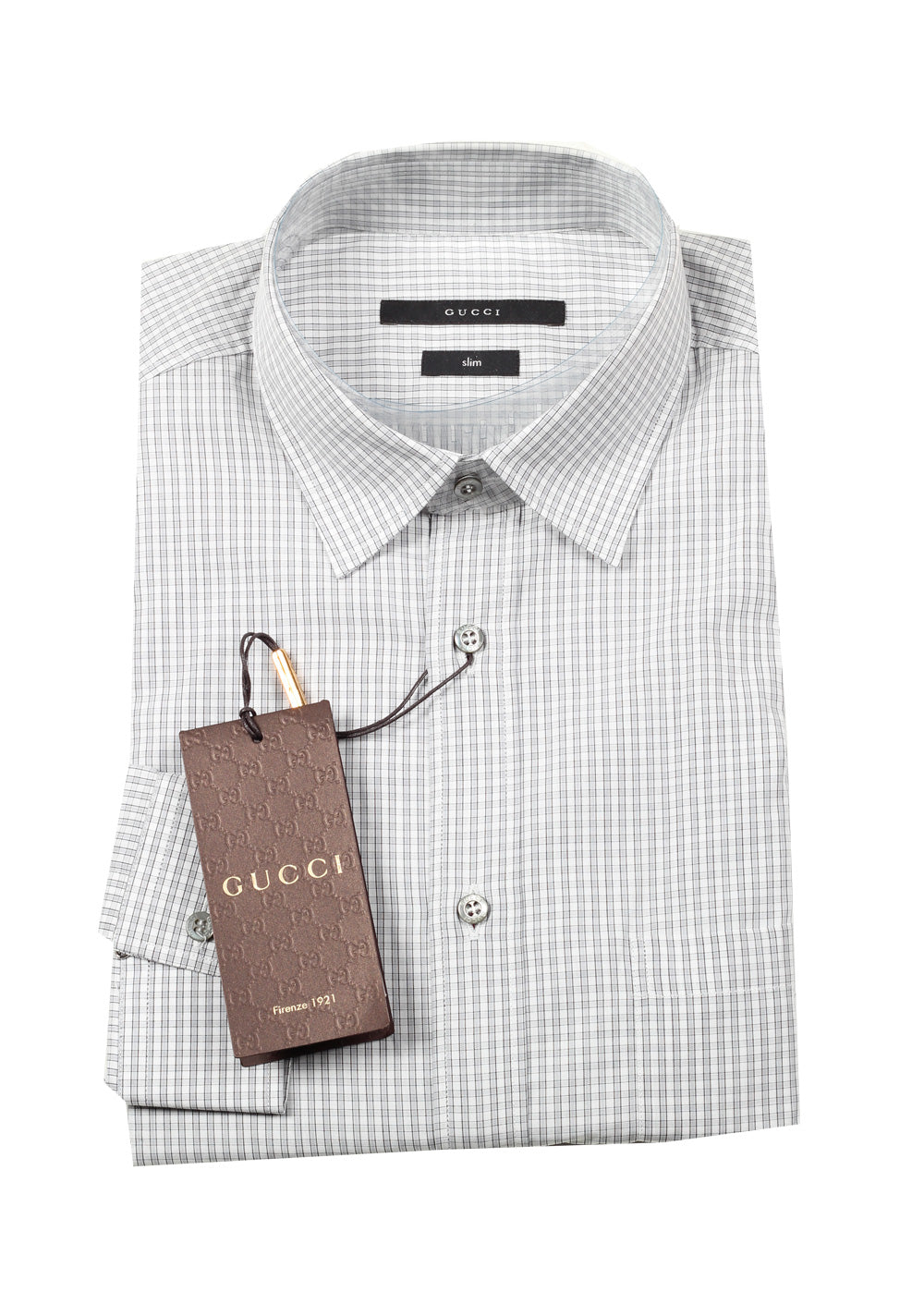 Gucci Checked Gray Dress Shirt Size 40 / 15,75 U.S. Slim