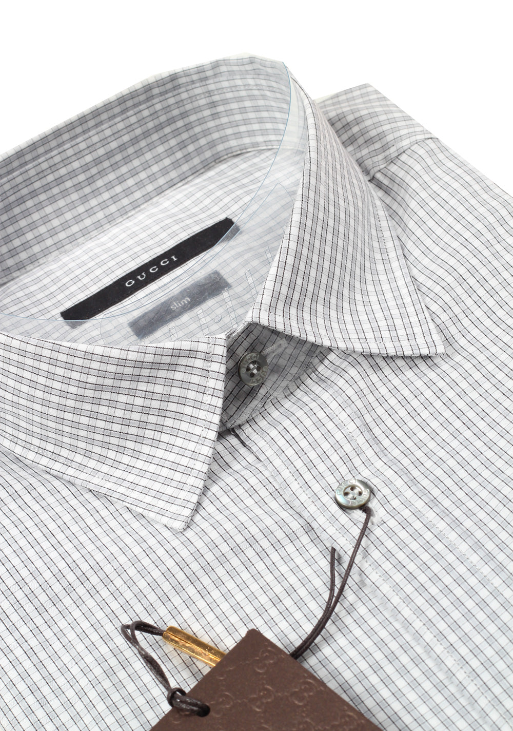 Gucci Checked Gray Dress Shirt Size 40 / 15,75 U.S. Slim