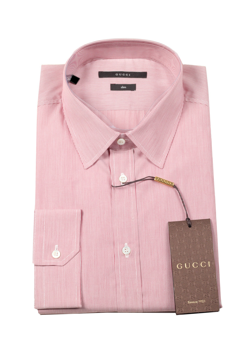 Gucci Striped Red White Dress Shirt Size 40 / 15,75 U.S. Slim