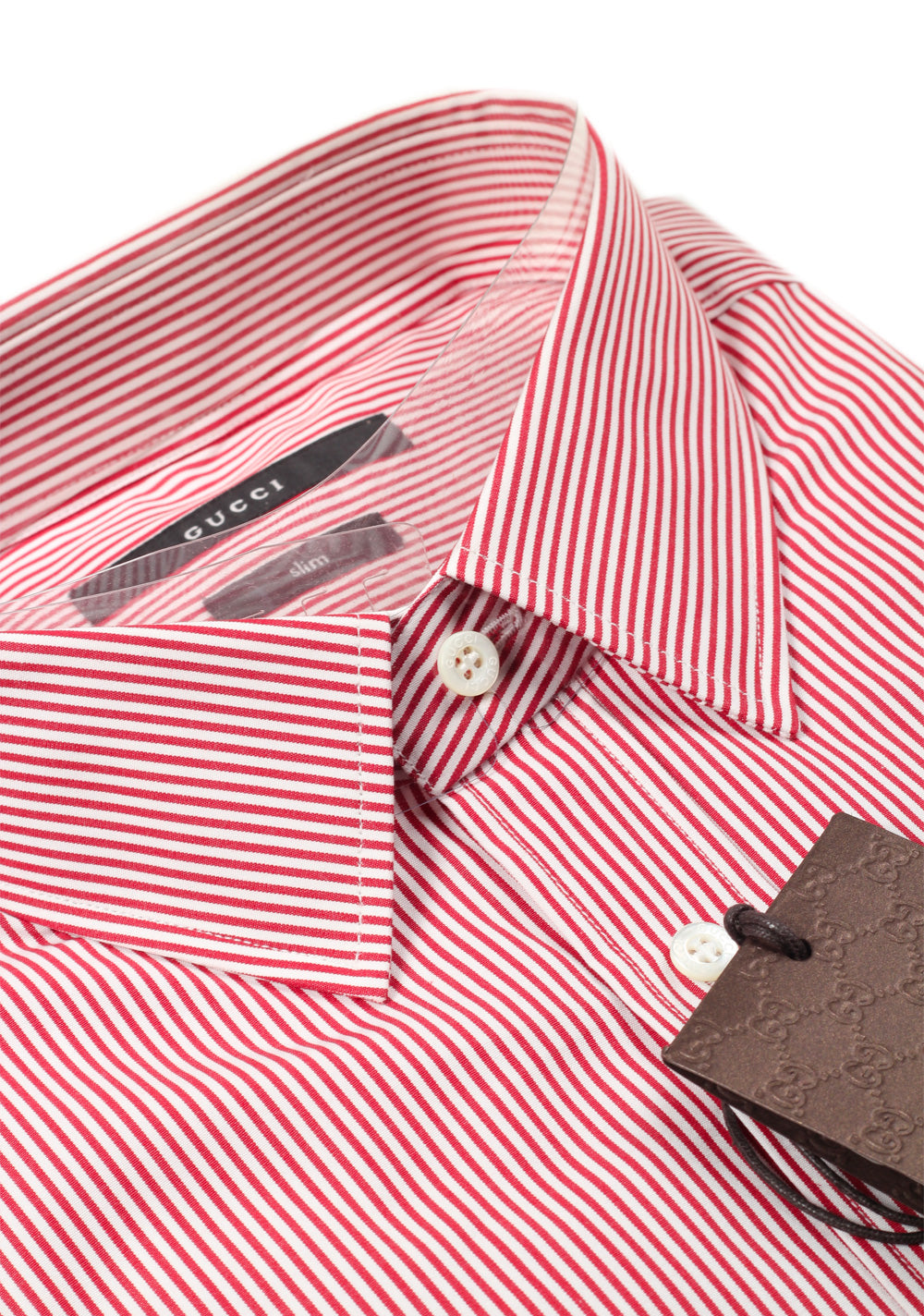 Gucci Striped Red White Dress Shirt Size 43 / 17 U.S. Slim