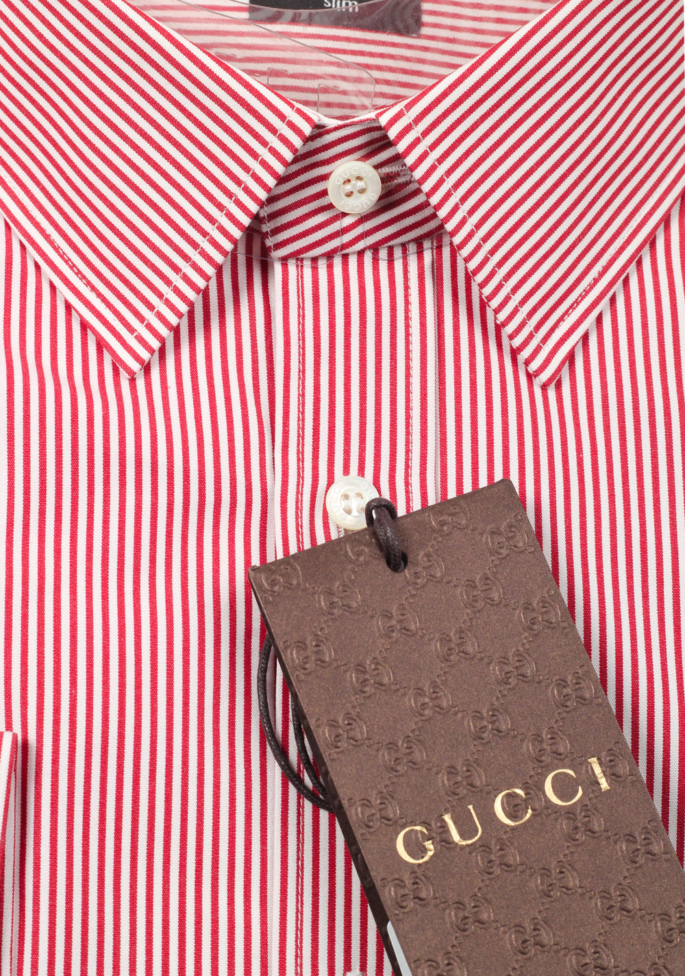 Gucci Striped Red White Dress Shirt Size 43 / 17 U.S. Slim
