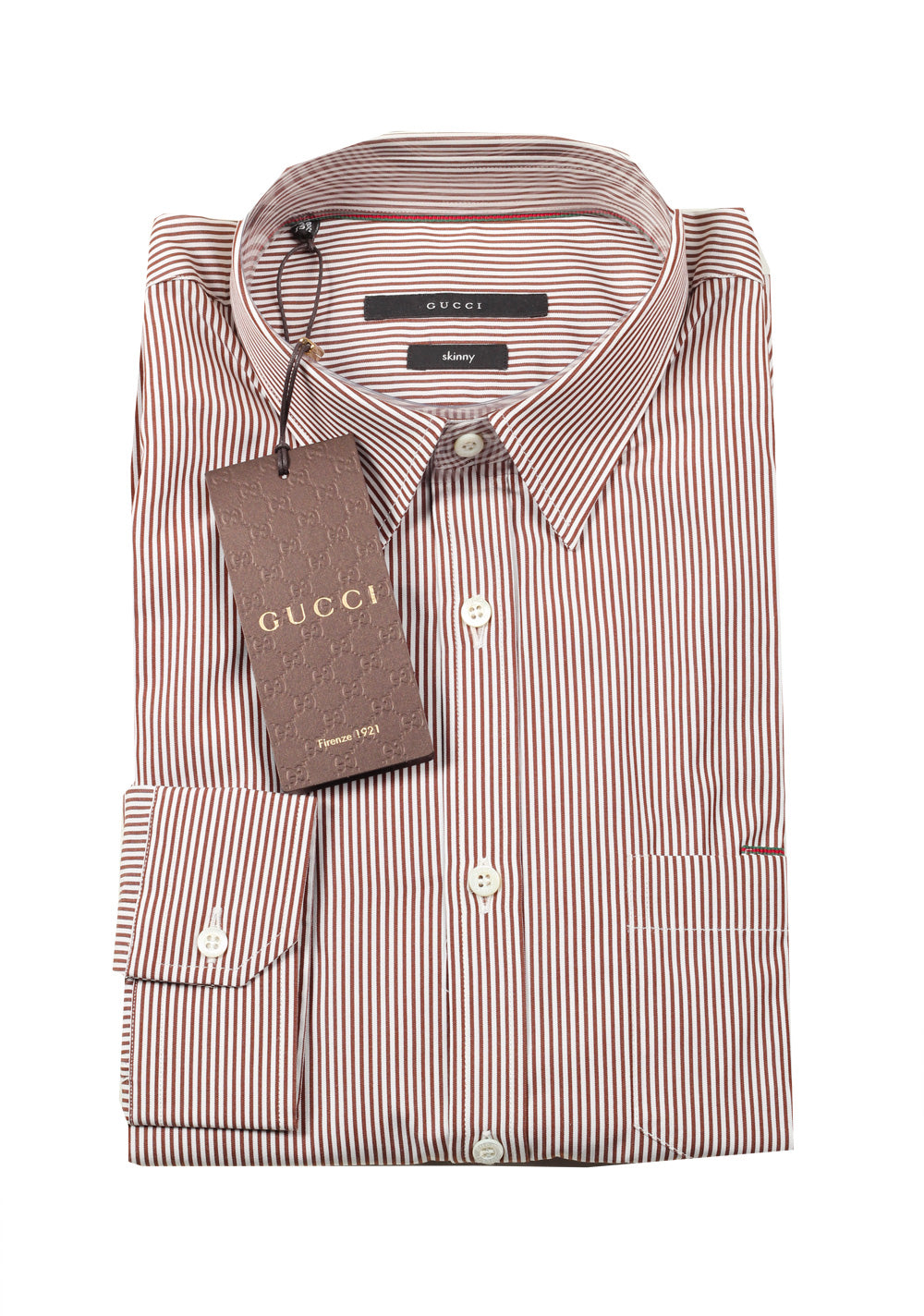 Gucci Striped Brown White Dress Shirt Size 42 / 16,5 U.S. Skinny