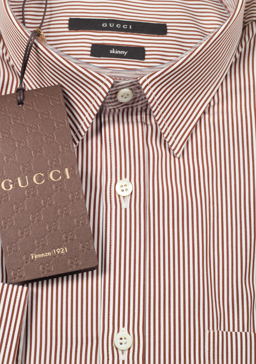Gucci Striped Brown White Dress Shirt Size 42 / 16,5 U.S. Skinny
