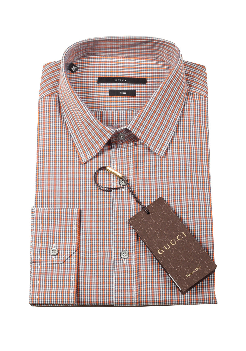 Gucci Checked Orange Dress Shirt Size 40 / 15,75 U.S. Slim