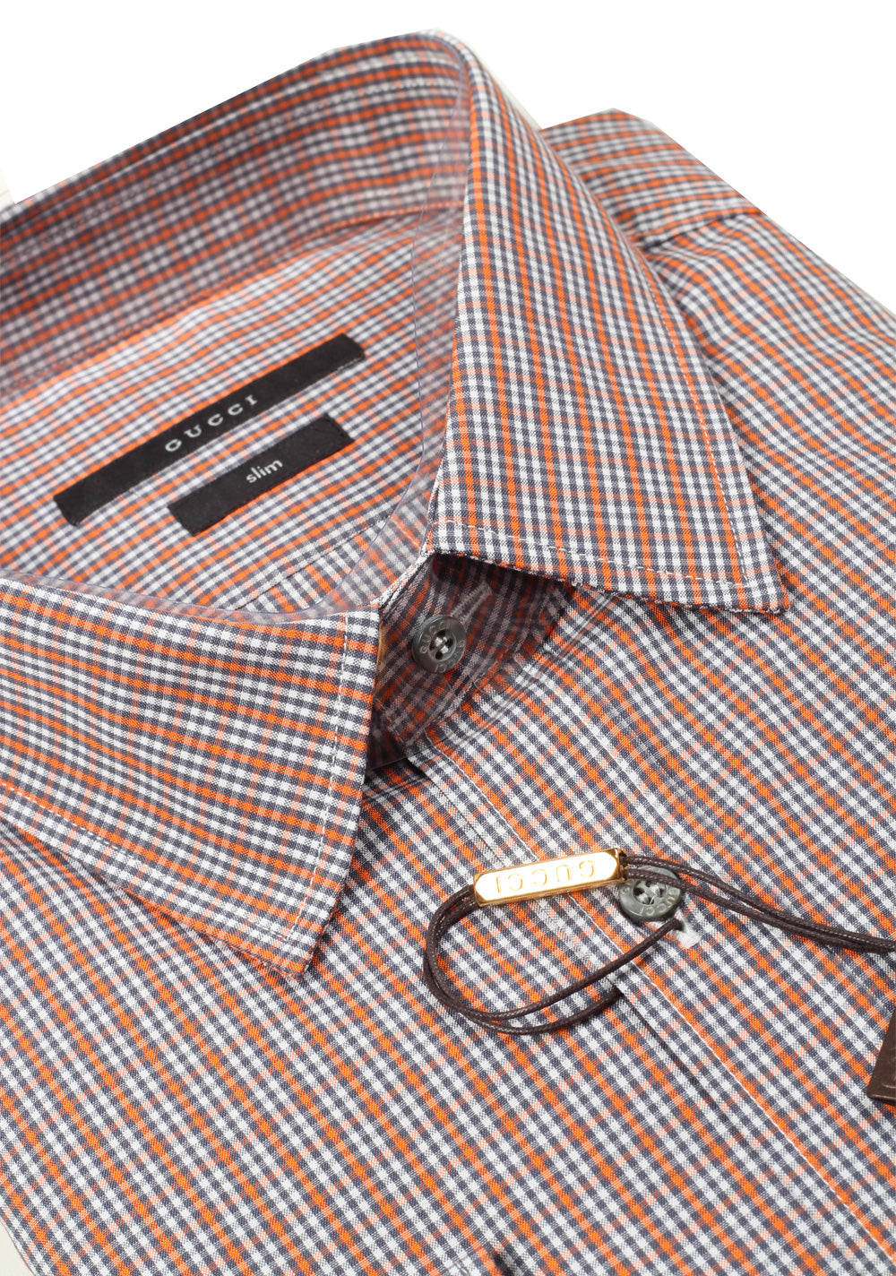 Gucci Checked Orange Dress Shirt Size 40 / 15,75 U.S. Slim