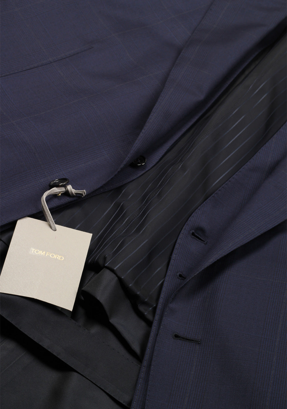 TOM FORD O'Connor Blue Checked 3 Piece Suit Size 56L / 46L U.S. Wool Fit Y