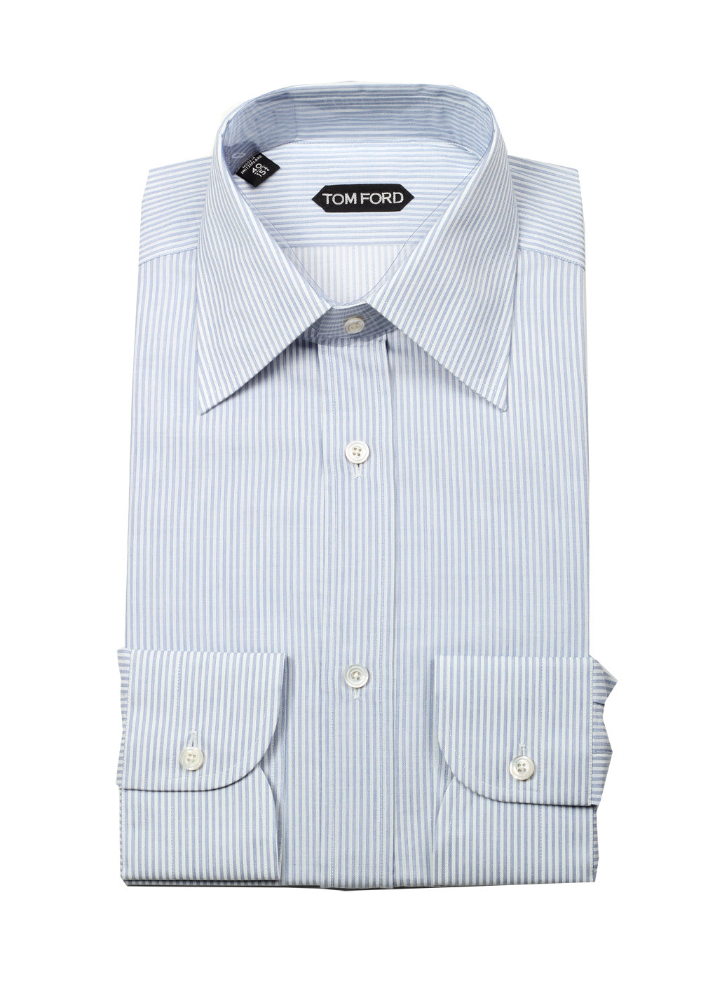 TOM FORD Striped White Blue Dress Shirt Size 40 / 15,75 U.S.