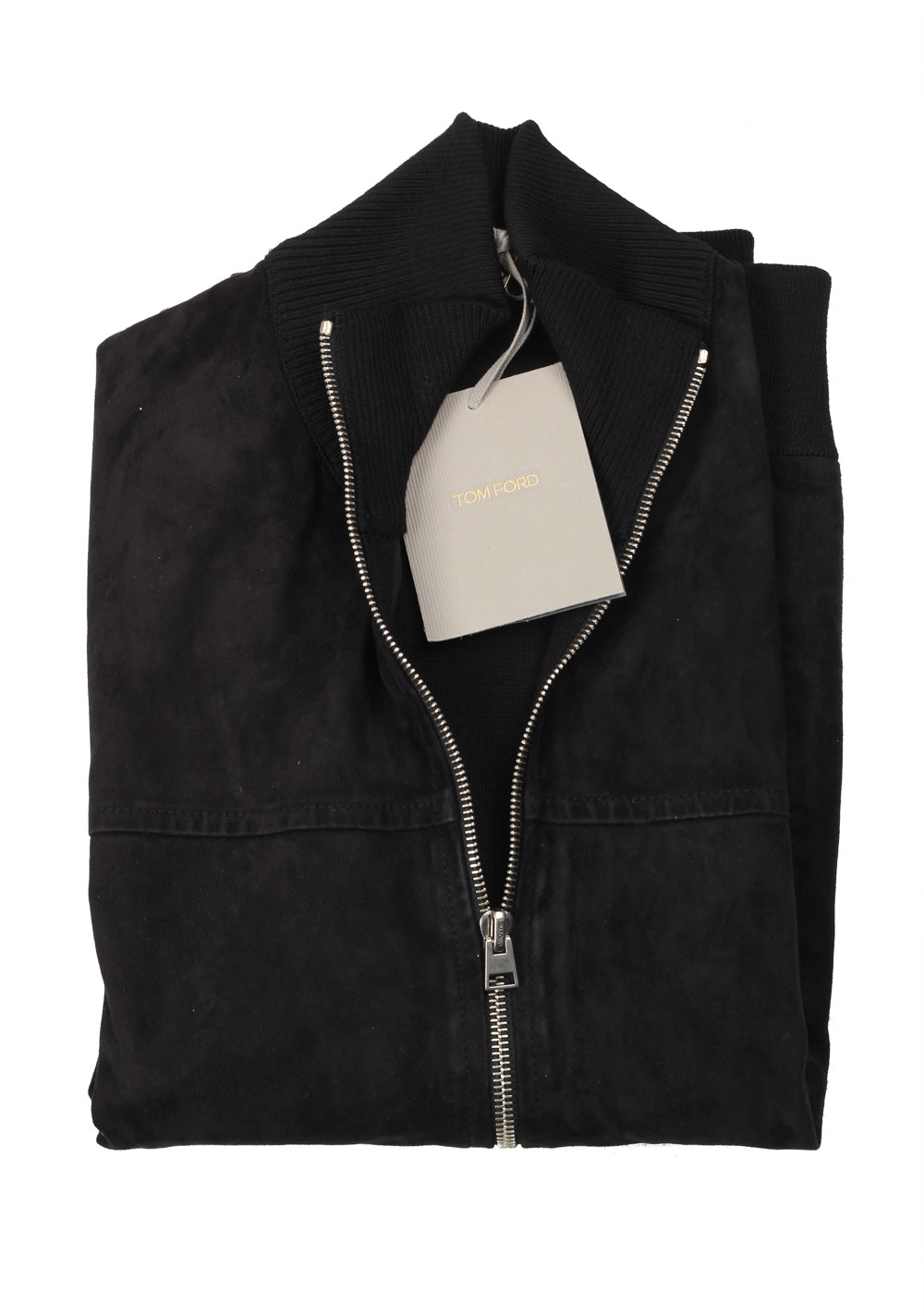 TOM FORD Black Suede Zipper Cardigan Size 48 / 38R U.S. In Wool