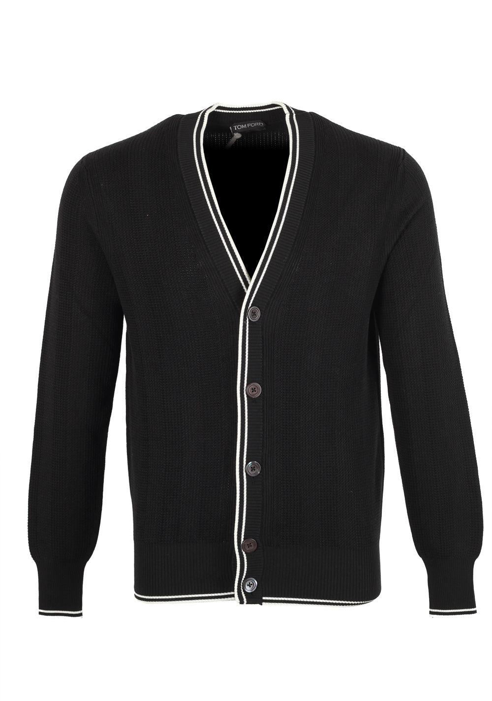 TOM FORD Black Button Cardigan Size 48 / 38R U.S. In Silk Cotton