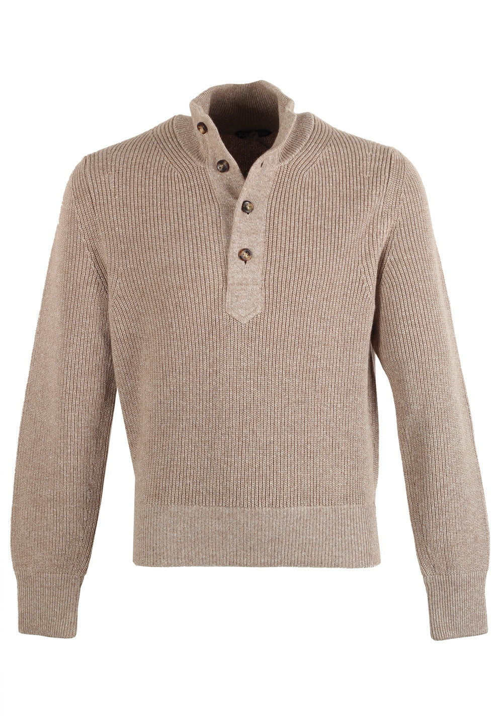 TOM FORD Beige Funnel Collar Half Button Sweater Size 48 / 38R U.S. In Wool