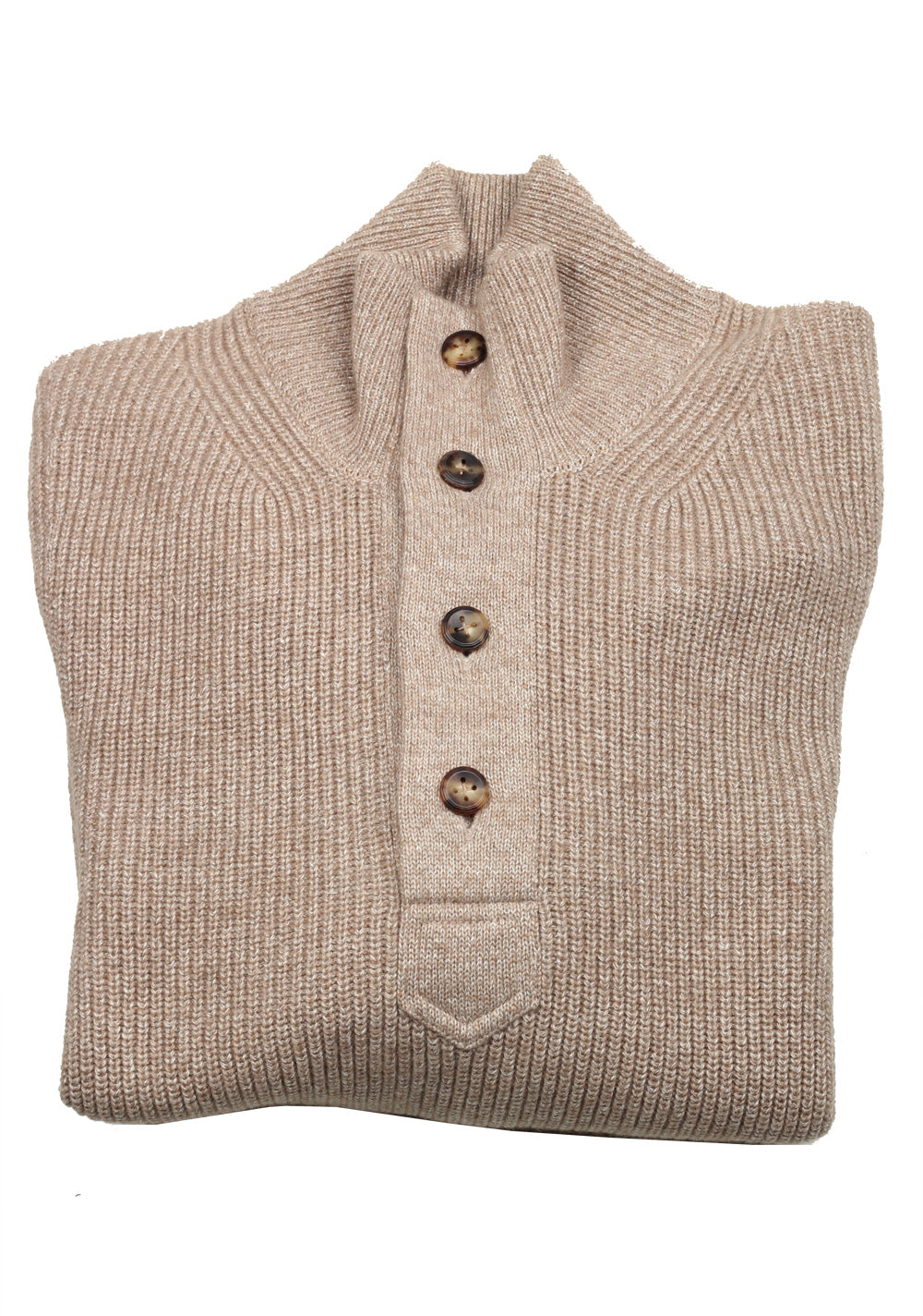TOM FORD Beige Funnel Collar Half Button Sweater Size 48 / 38R U.S. In Wool
