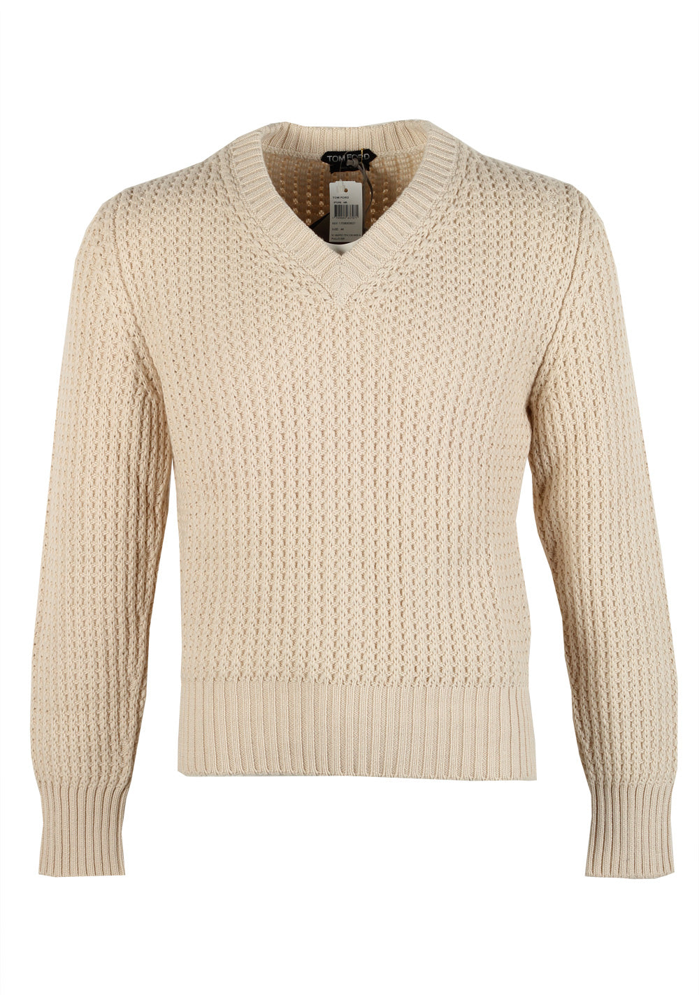 TOM FORD Off White V Neck Sweater Size 48 / 38R U.S. In Cotton Cashmere