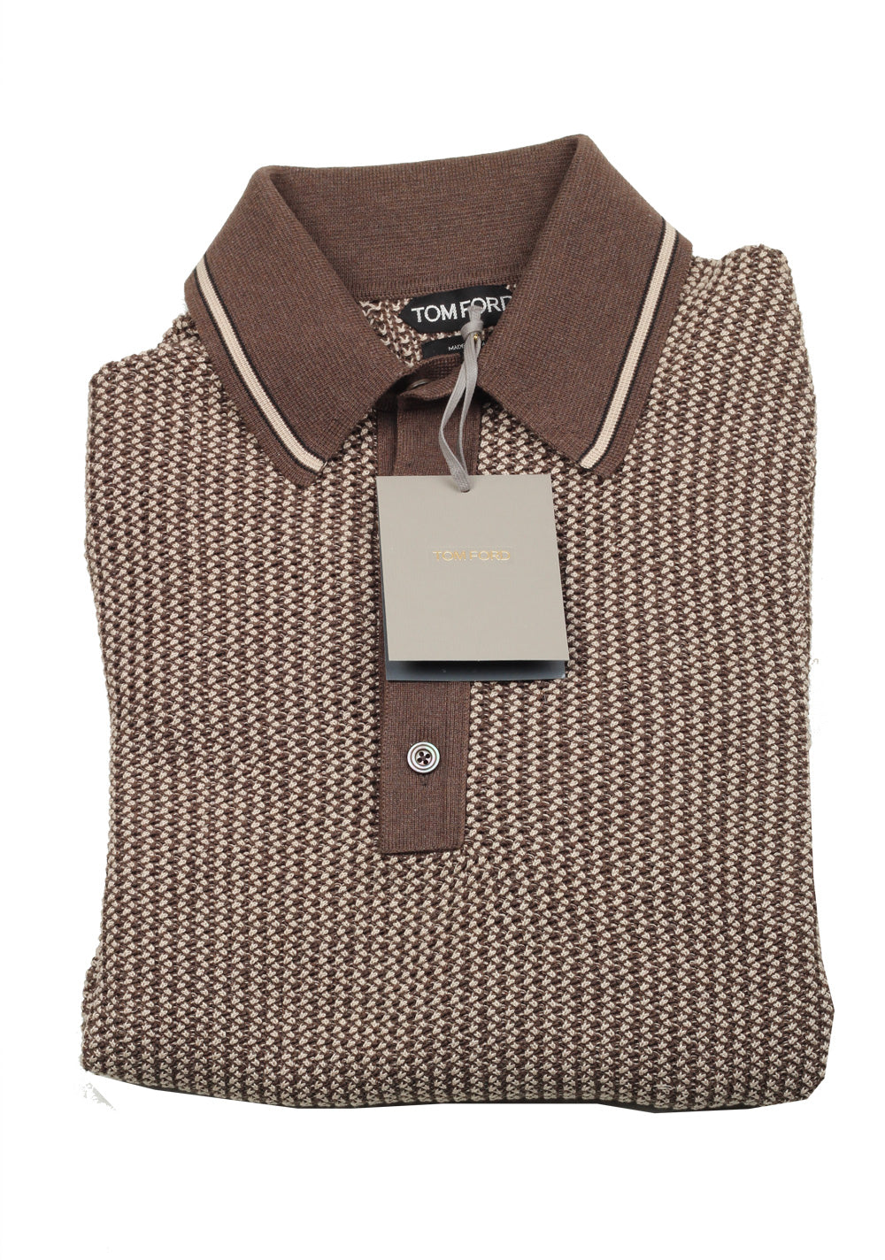 TOM FORD Brown Long Sleeve Polo Sweater Size 48 / 38R U.S. In Silk Blend