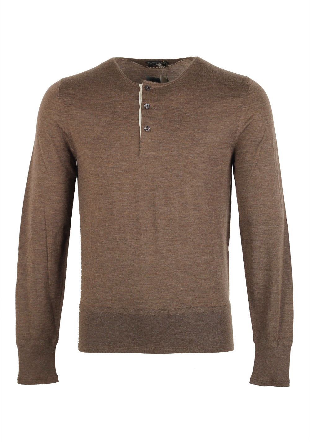 TOM FORD Brown Long Sleeve Henley Sweater Size 48 / 38R U.S. In Cashmere