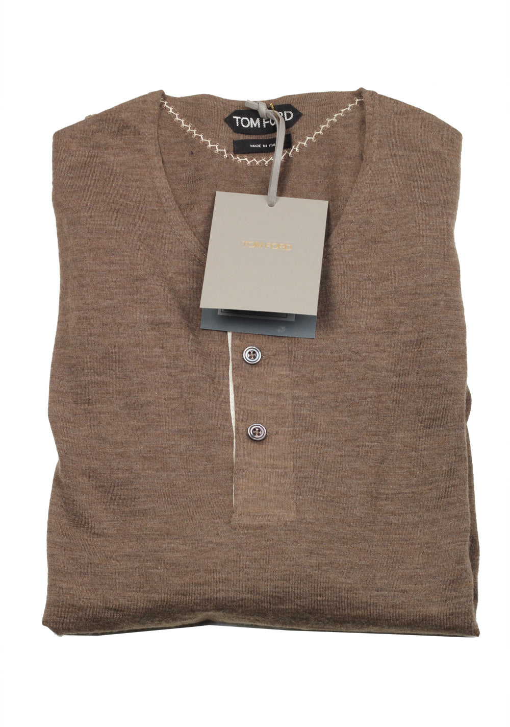 TOM FORD Brown Long Sleeve Henley Sweater Size 48 / 38R U.S. In Cashmere