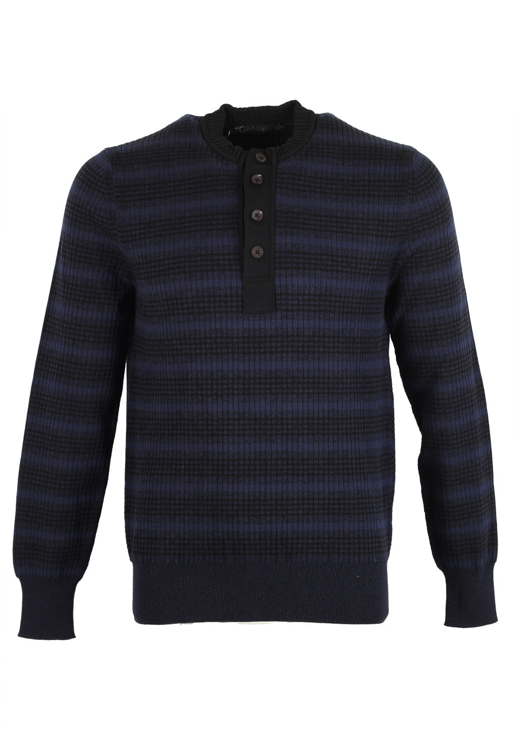 TOM FORD Black Blue Long Sleeve Henley Sweater Size 48 / 38R U.S. In Silk Blend